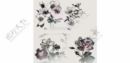 中国风水墨花朵花枝笔刷