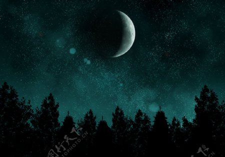 繁星月亮风景图片