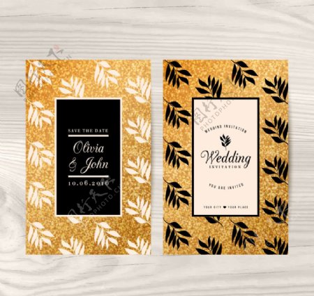 黄金婚礼邀请卡片与花卉主题