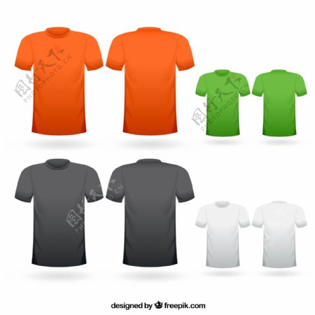 4款彩色短袖T恤正反面设计矢量素材