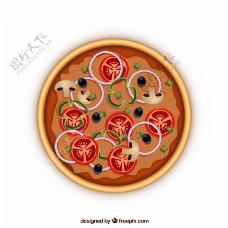美味蔬菜披萨俯视图矢量素材图片