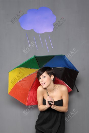 撑伞的外国美女图片