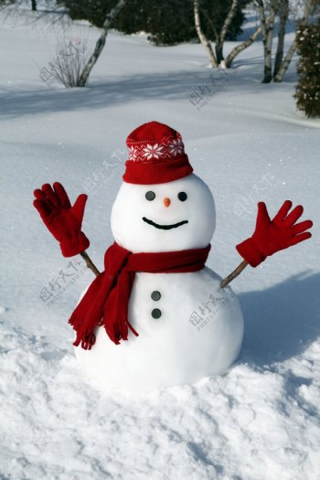 红色装扮的雪人图片