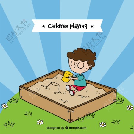 儿童玩沙的背景