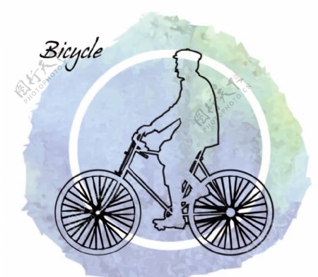 骑自行车水彩广告牌