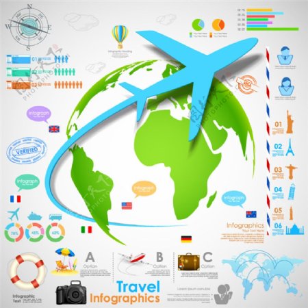 创意环球旅行信息图矢量图