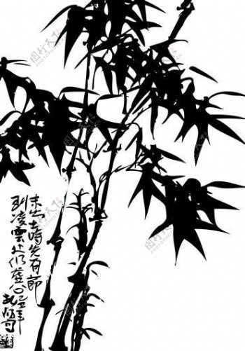 中国画水墨风格竹子竹叶竹的矢量素材AI格式01