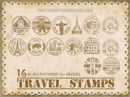 16种邮戳世界旅游徽章Photoshop笔刷下载
