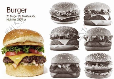 20种高清汉堡包食物素材Photoshop快餐笔刷