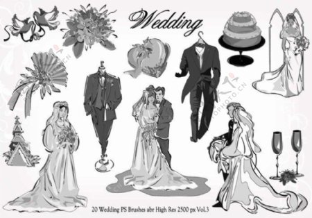 20种婚礼元素装扮图形PS笔刷下载.3