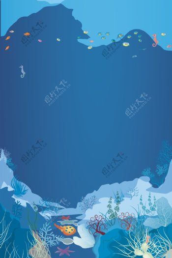 蓝色动物海洋矢量卡通广告背景