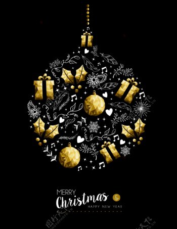 圣诞铃铛金色新年装饰雪花铃铛矢量素材