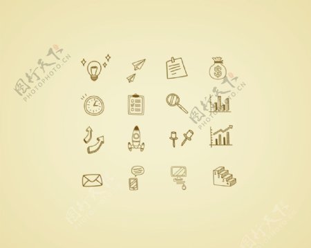 手绘风格商务icon