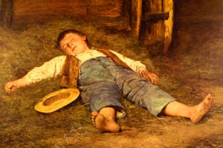 睡觉的小男孩油画写生