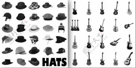 多款帽子与乐器高清PS笔刷