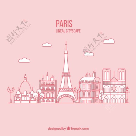 手绘巴黎背景粉红颜色