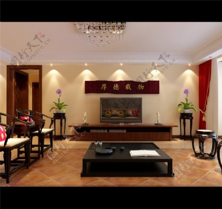 中式客厅3D模型室内装修