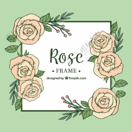 柔和色彩的玫瑰花装饰的边框