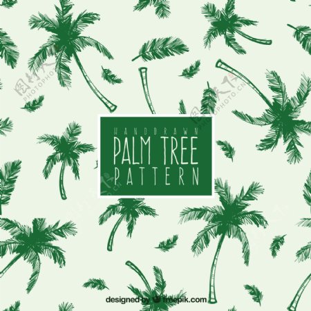 手绘绿色棕榈树图案矢量素材