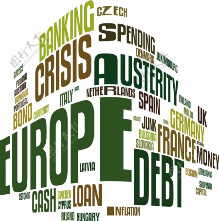 欧洲债务危机词云矢量图案