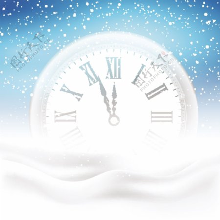 时钟新年快乐雪花背景