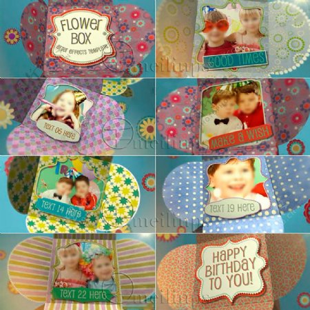 漂亮的花盒子儿童生日相册AE模板