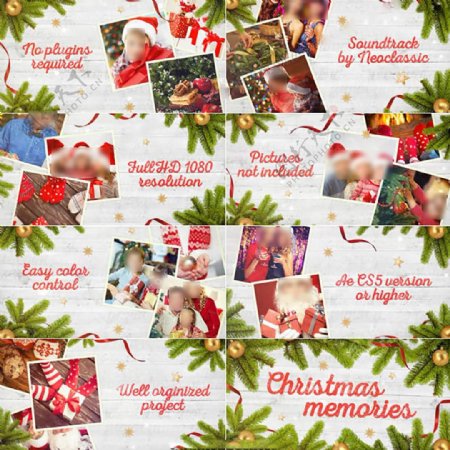 温馨美好的圣诞家庭记忆图集AE模板