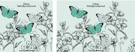 蝴蝶和花卉的经典插图背景