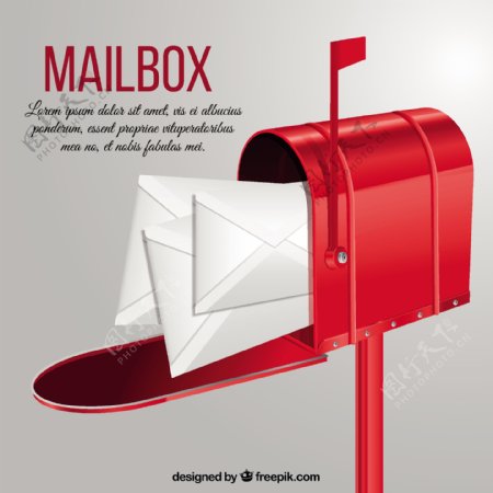 红色的邮筒背景与信封