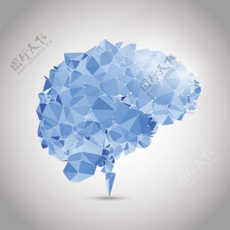 低多边形抽象蓝色大脑图案灰色背景