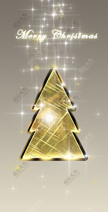 黄金圣诞树简约温馨圣诞PSD素材下载