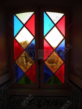 窗口有色玻璃玻璃染色玻璃染色玻璃窗口模式多彩装饰