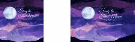 水彩画背景与月亮