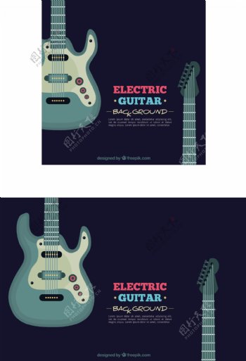 深蓝色背景电吉他图案矢量素材
