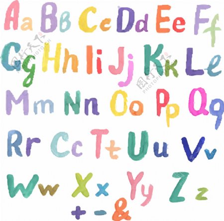 彩色大小写英文字母矢量素材
