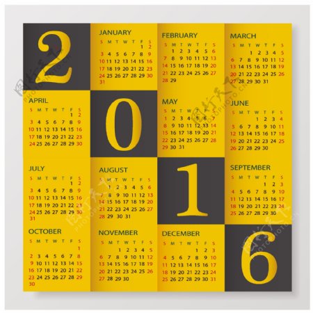 2016年正方形日历模板