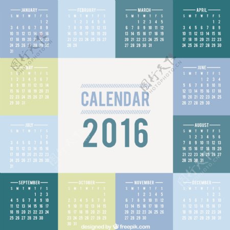 2016日历与正方形
