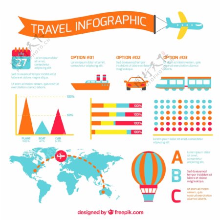 丰富多彩的旅游infography与运输