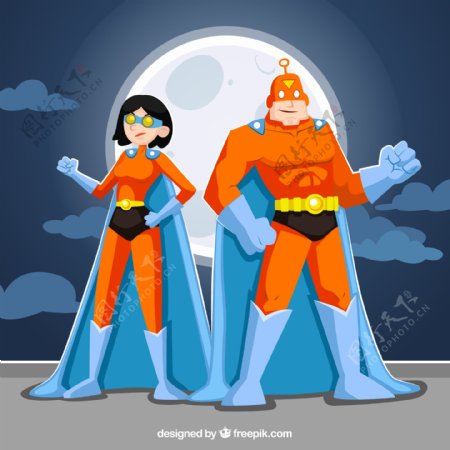 卡通超人男女矢量素材图片