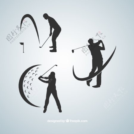3款高尔夫球手剪影矢量素材