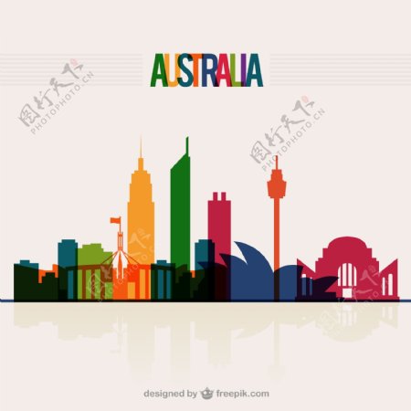 澳大利亚城市彩色剪影矢量图下载.