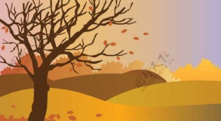秋景图与落叶免费矢量插图