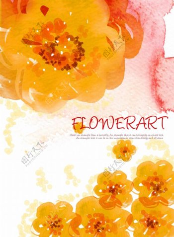 橙色水彩花卉背景图PSD