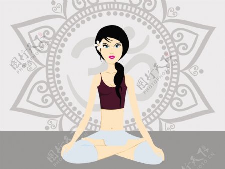 在瑜伽姿势性感女孩插画