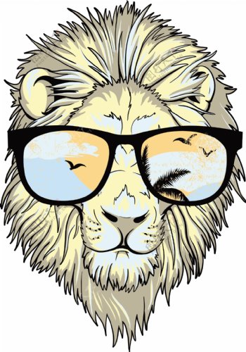 戴眼镜的向量的T恤设计的狮子