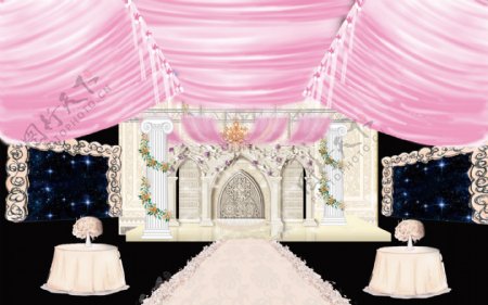 粉色婚礼舞台效果图图片