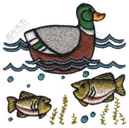 绣花动物鱼色彩鸭子免费素材