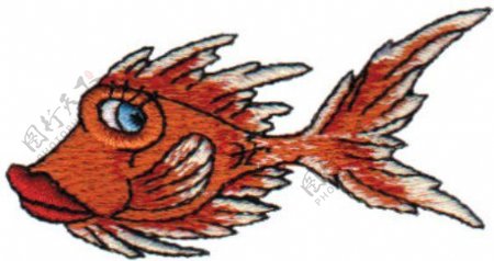 绣花动物金鱼色彩红色免费素材