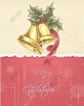 圣诞节插画铃铛和冬青浆果