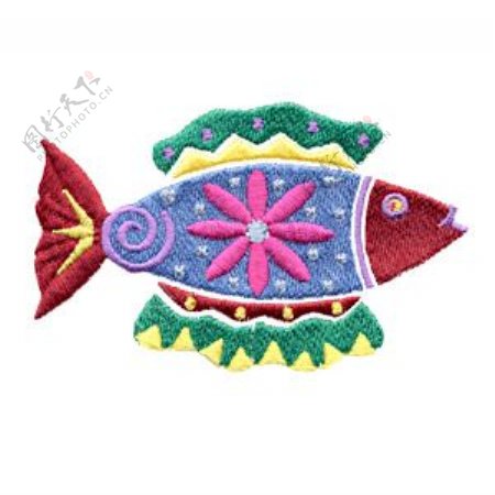 绣花动物鱼色彩吉祥免费素材